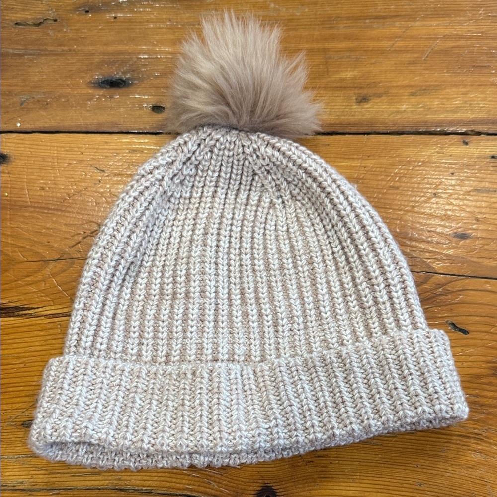 Ann Taylor Light Pink Knit Hat with Pom Pom